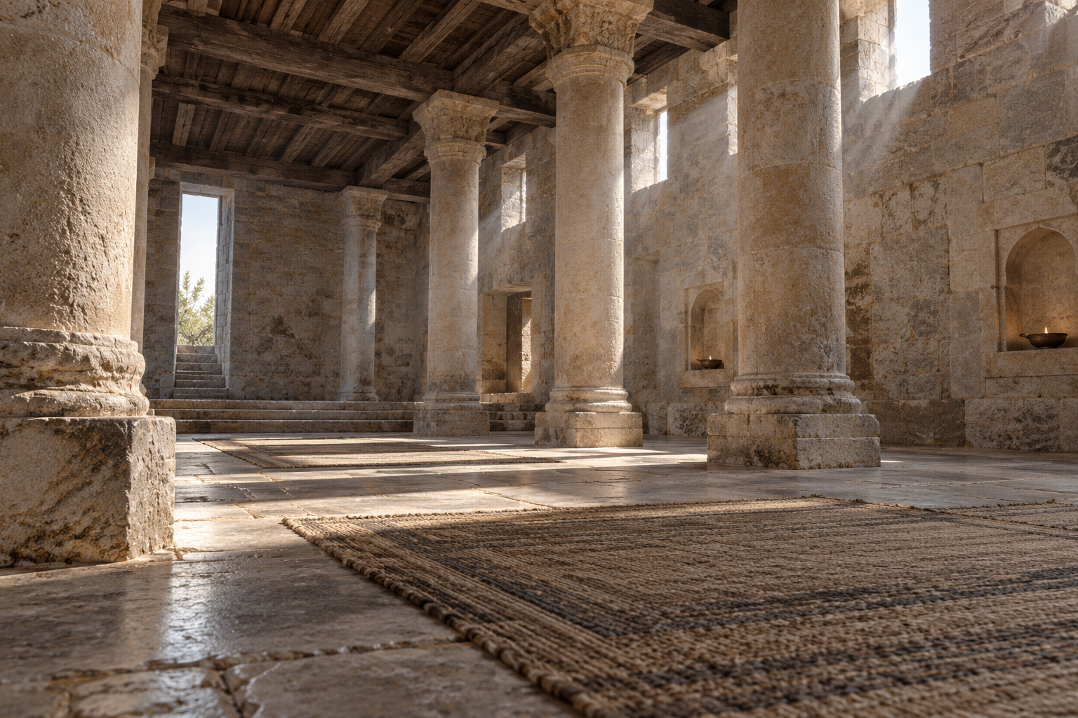 An empty sanctuary-like hall evokes devotion and reflection on revealed guidance.