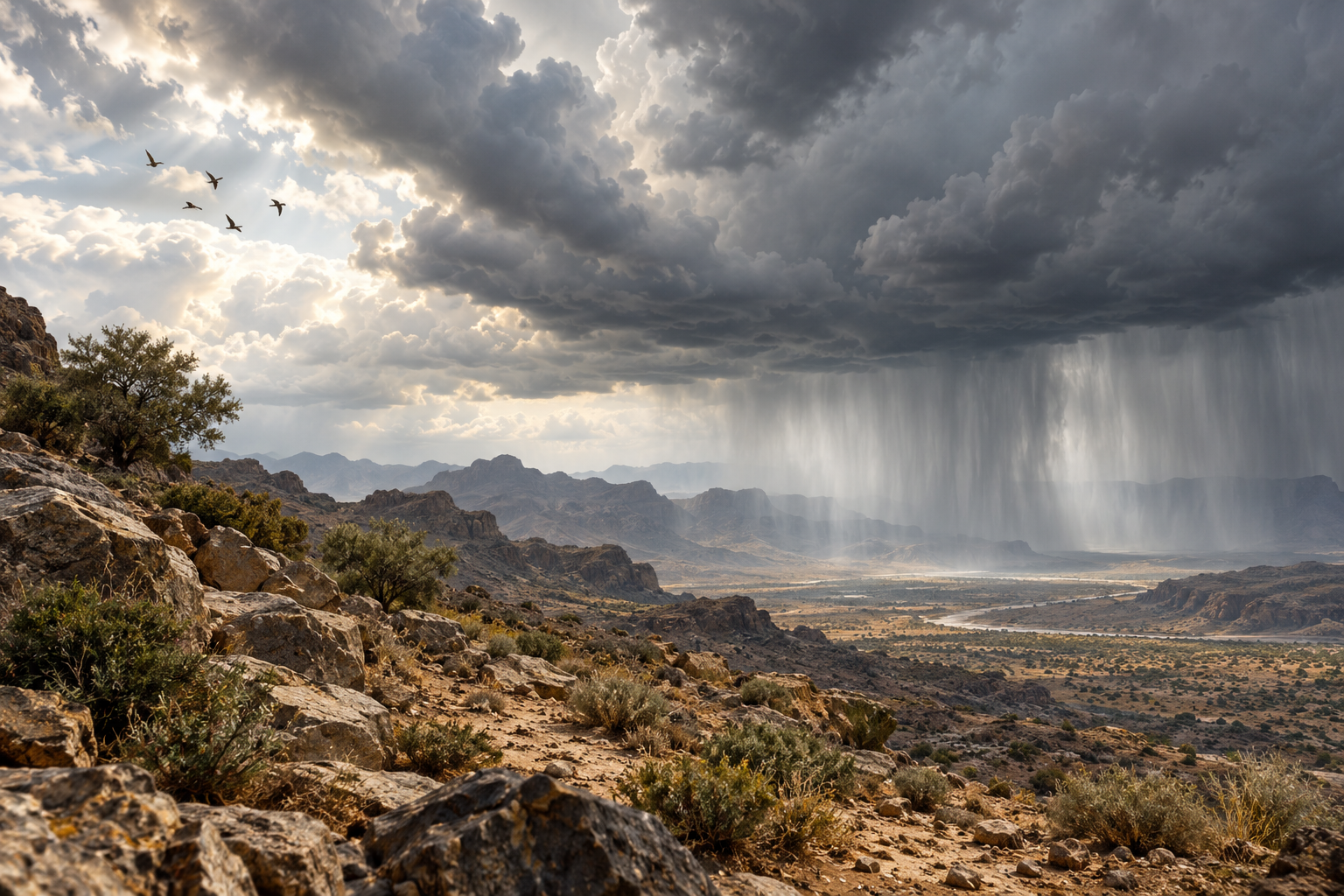 Moving clouds and renewed land reflect power and provision in 35:1–10.