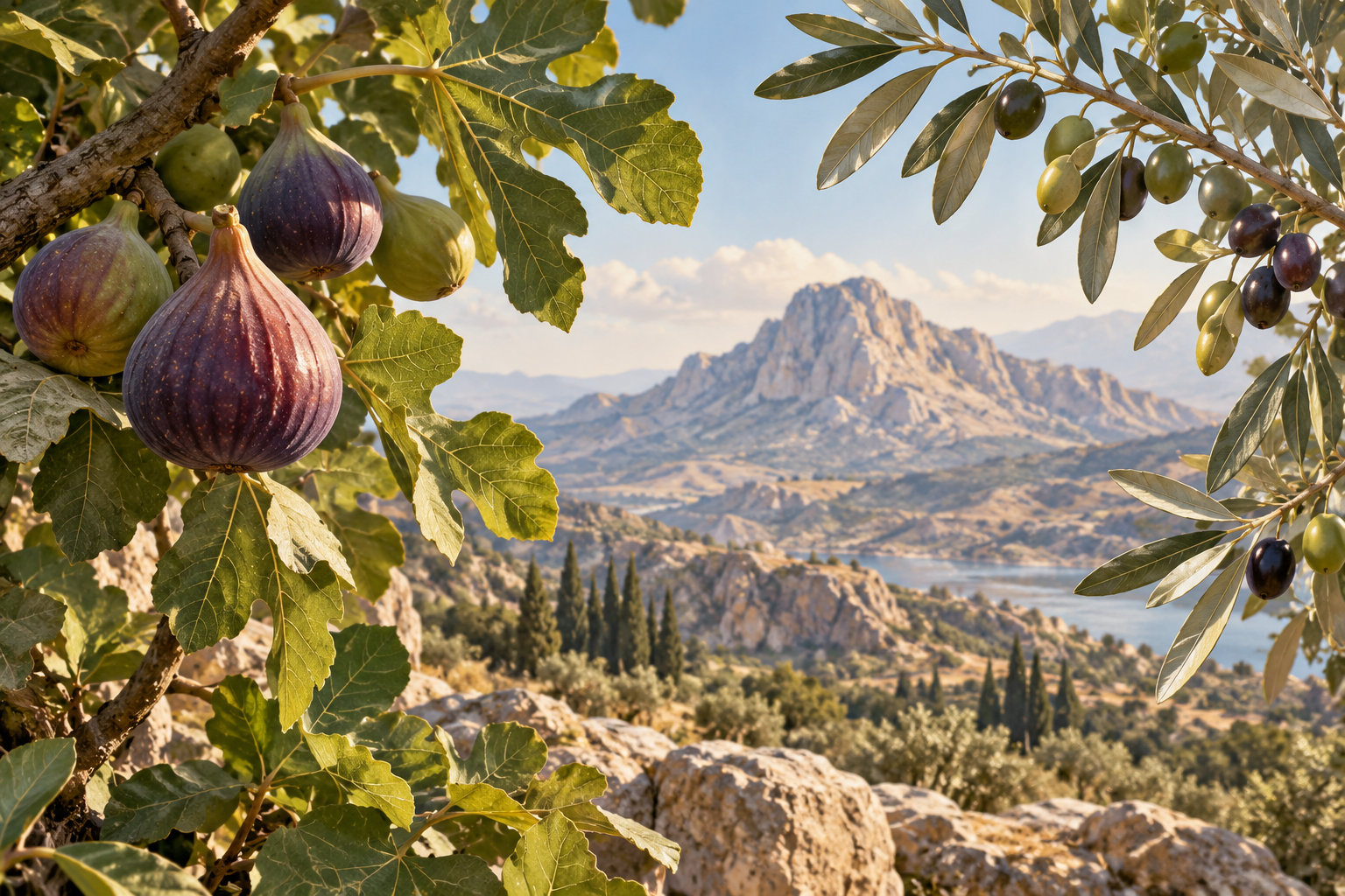 AI-created botanical and landscape reflection; no exact sacred location is claimed.