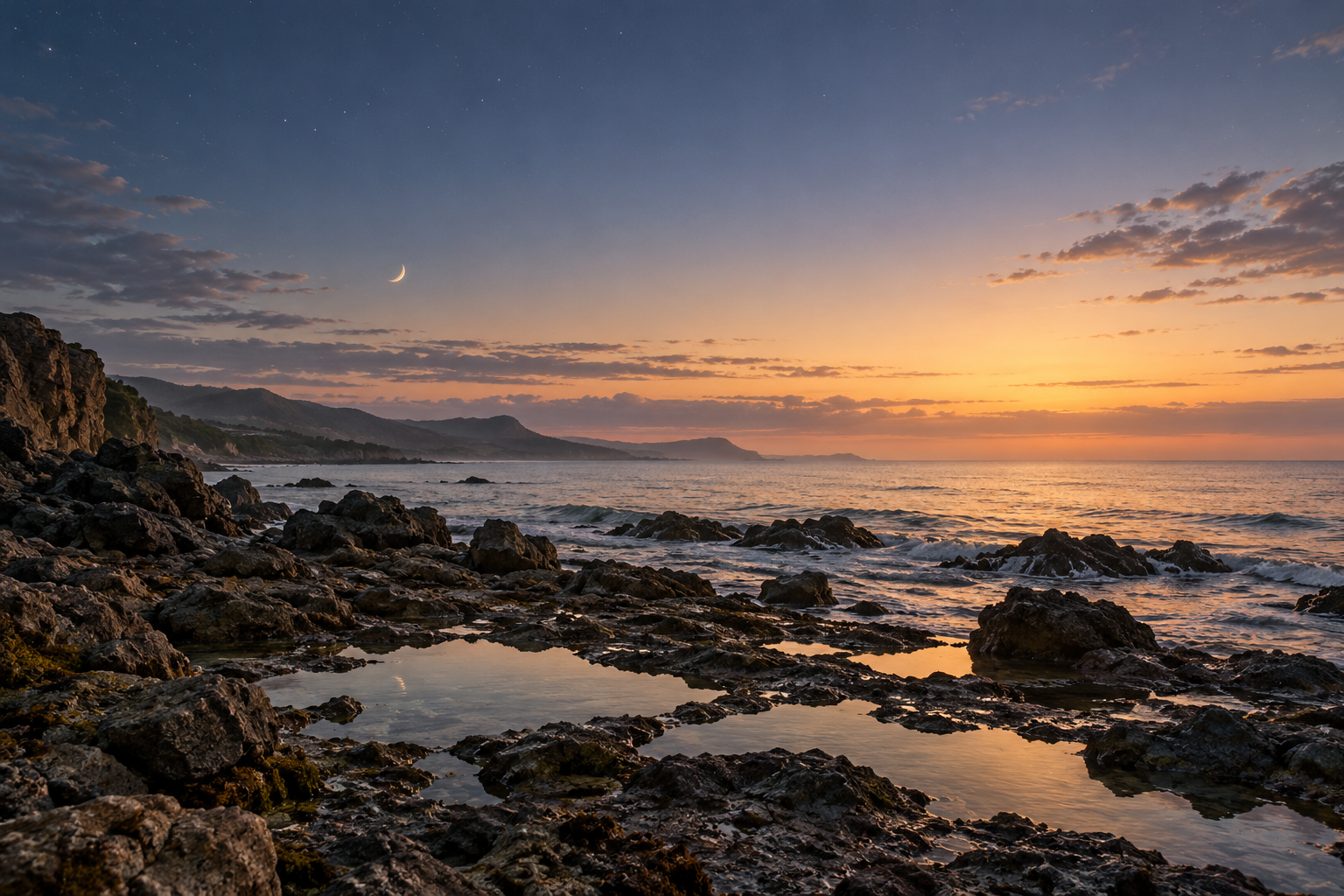 A natural coast at first light invites reflection on creation and the passage of time in 10:1–20.