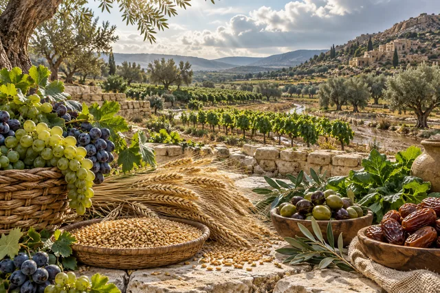 Orchards and grain · gifts that sustain life · AI illustration