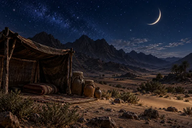 A quiet landscape beneath the night sky · AI illustration